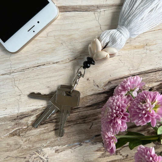 The Cowrie Tassel Keychain | White