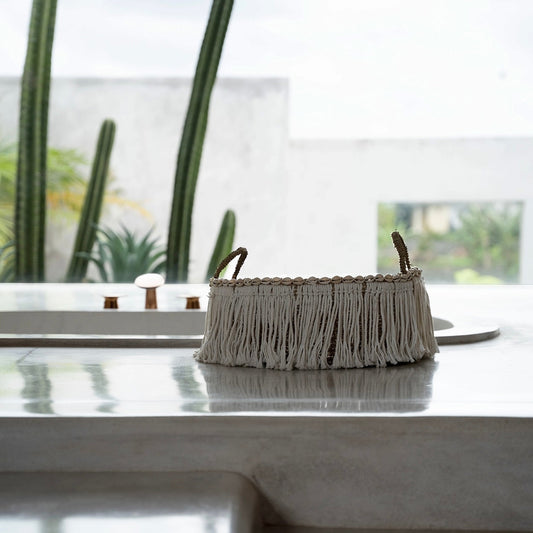 The Boho Fringe Basket | Natural White