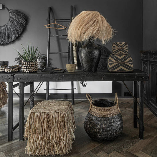 The Raffia Shaggy Stool | Square